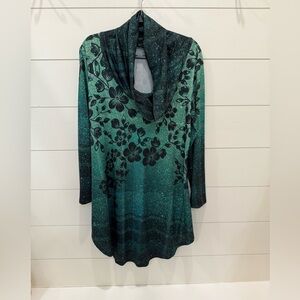 Green Floral Cowl Neck Top